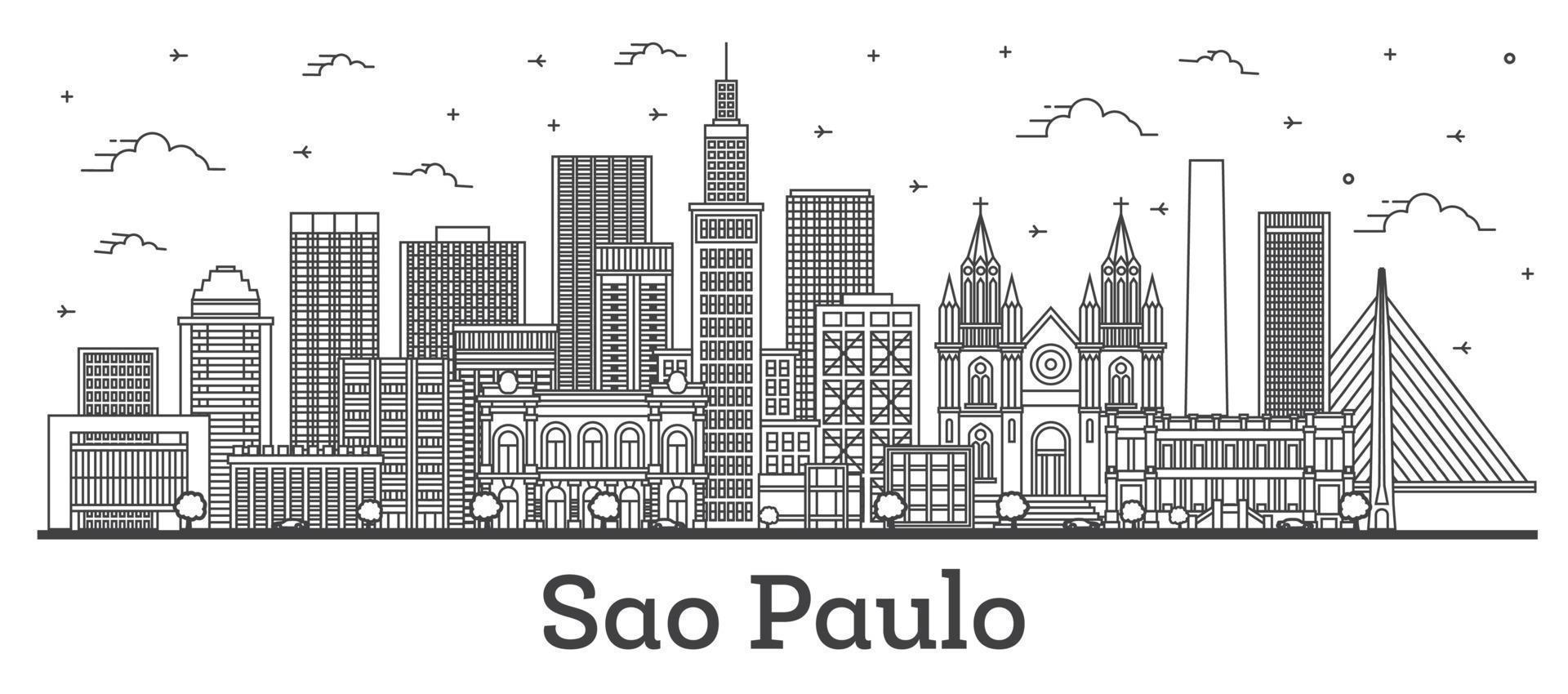 skizzieren sie die skyline von sao paulo brasilien mit modernen gebäuden, die auf weiß isoliert sind. vektor