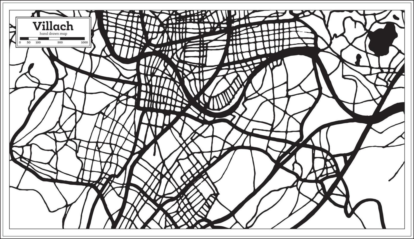 Villach Österreich Stadtplan in schwarz-weißer Farbe im Retro-Stil. Übersichtskarte. vektor