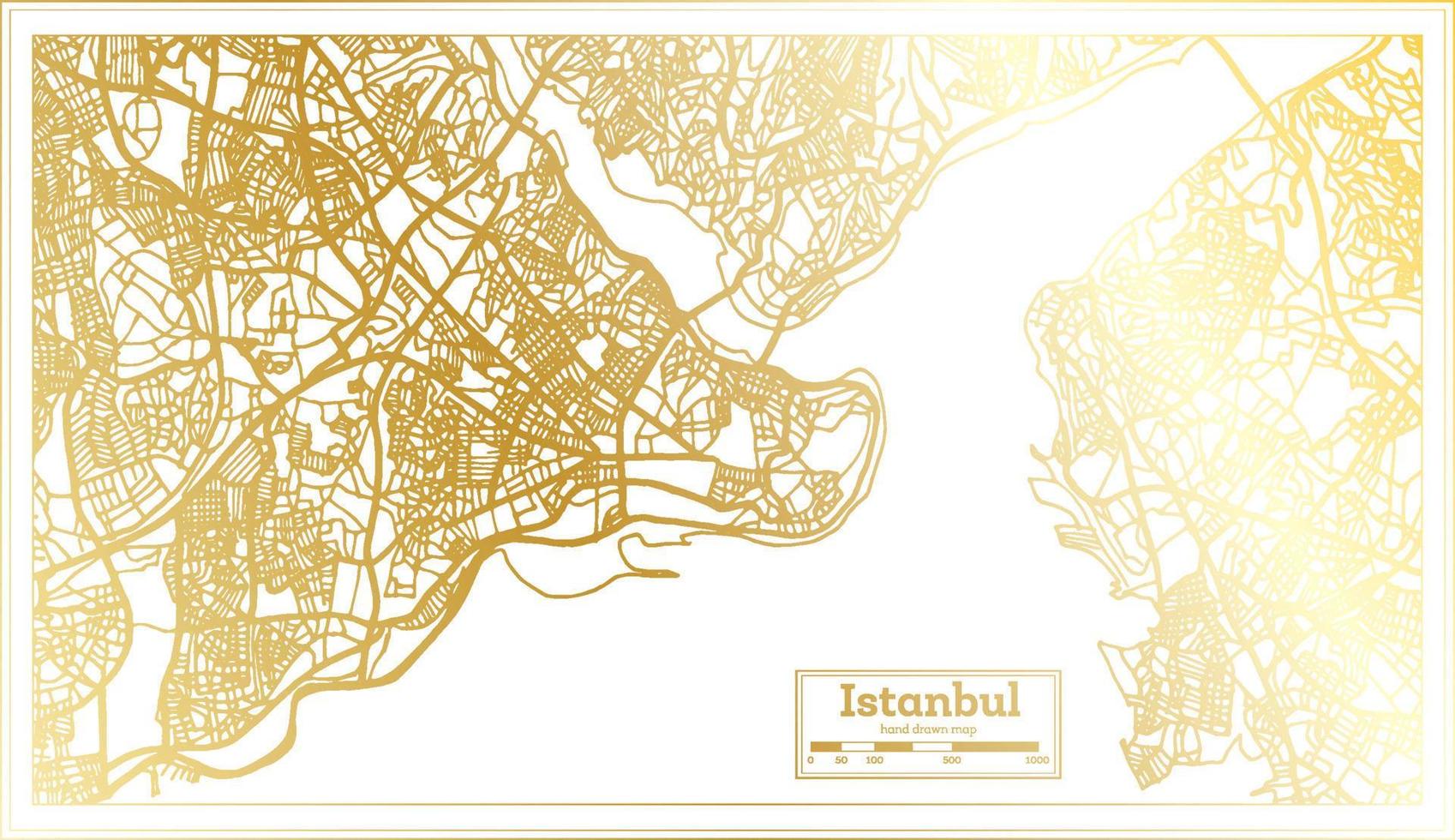 istanbul Kalkon stad Karta i retro stil i gyllene Färg. översikt Karta. vektor