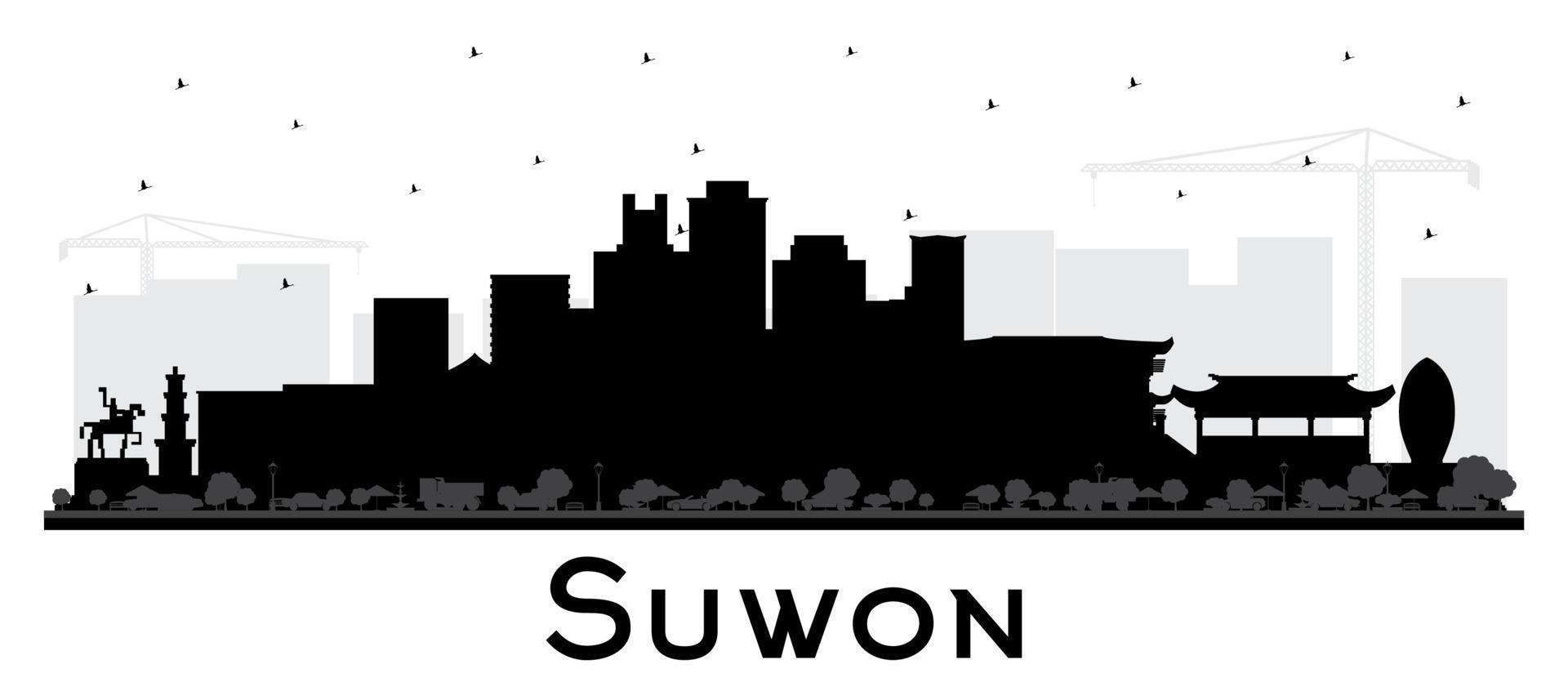 suwon söder korea stad horisont silhuett med svart byggnader isolerat på vit. vektor