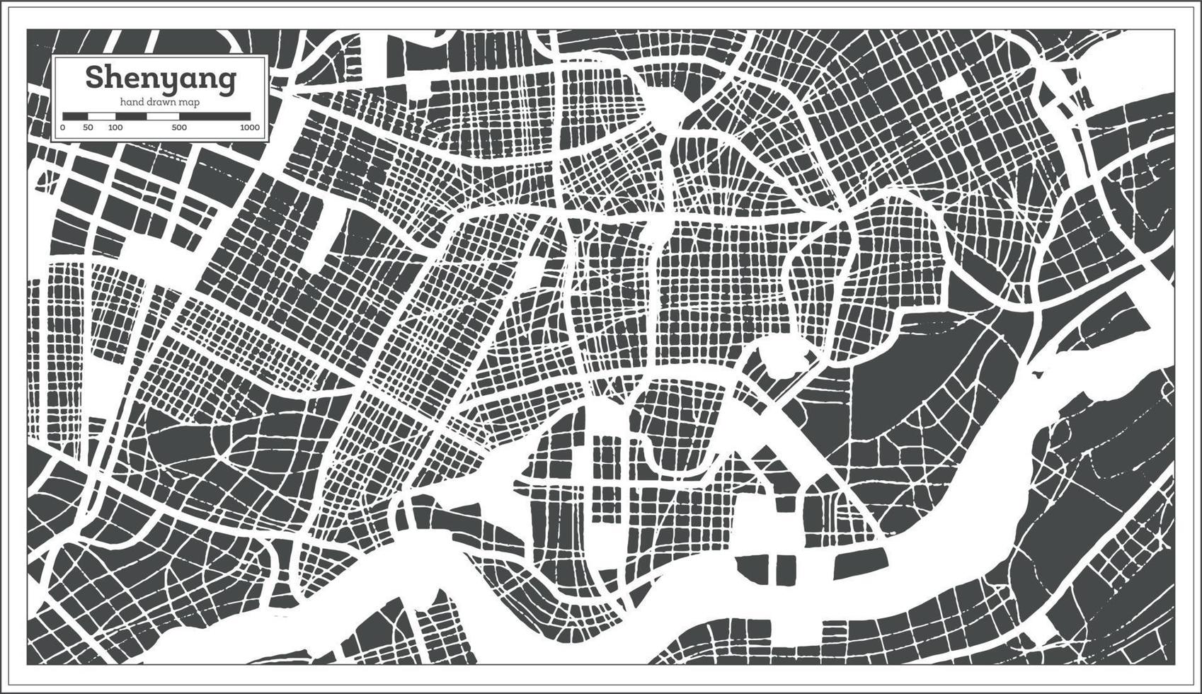 shenyang china stadtplan im retro-stil. Übersichtskarte. vektor