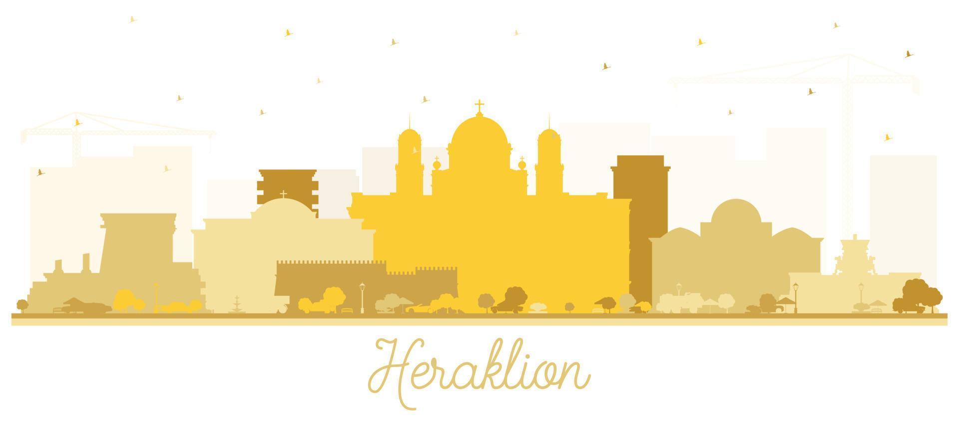 heraklion griechenland kreta stadt skyline silhouette mit goldenen gebäuden isoliert auf weiß. vektor