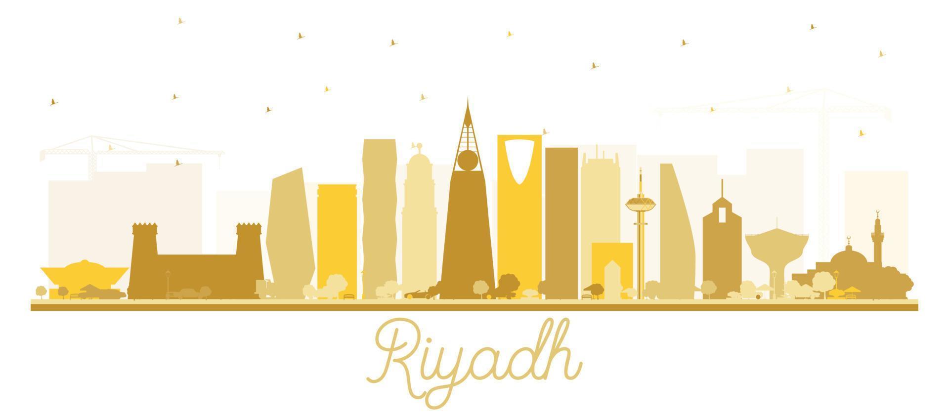 riad saudi-arabien stadt skyline silhouette mit goldenen gebäuden isoliert auf weiß. vektor