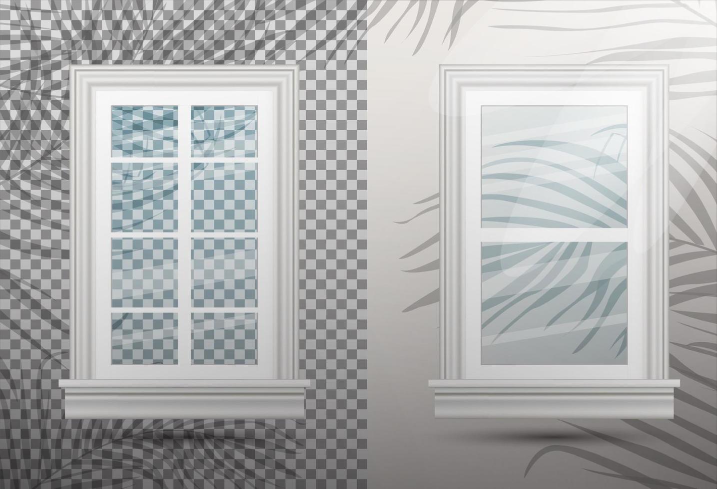 zwei geschlossene realistische glasfenster mit schattenüberlagerungseffekt. vektor