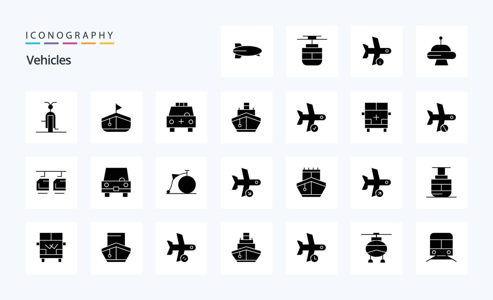 25 Fahrzeuge solides Glyphen-Icon-Pack vektor