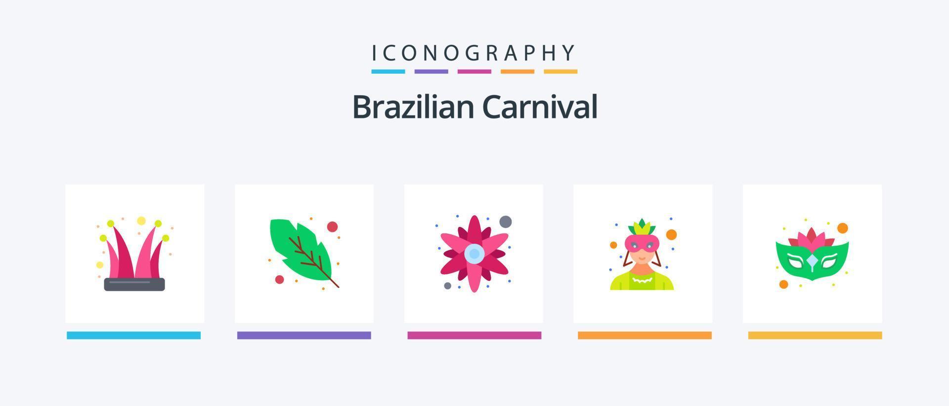 Brasilianischer Karneval Flat 5 Icon Pack inklusive Maskerade. Karneval. Rose. Kostüm. Benutzerbild. kreatives Symboldesign vektor