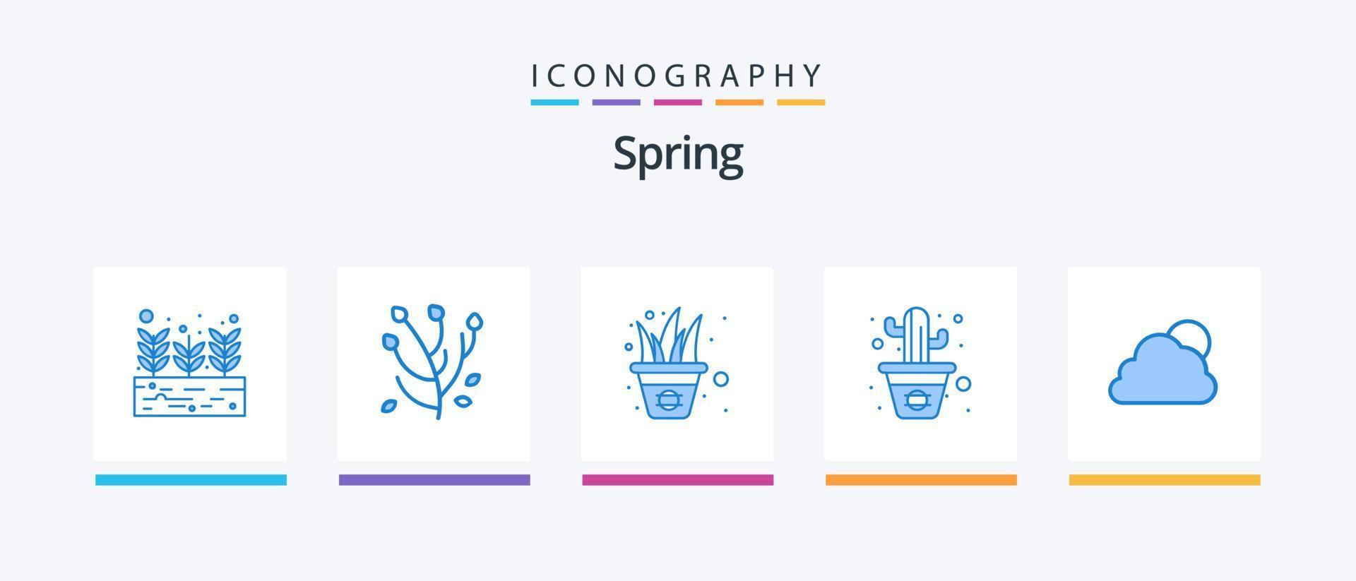 Spring Blue 5 Icon Pack inklusive Cloud. Linie. Blumen. Topf. Kaktus. kreatives Symboldesign vektor