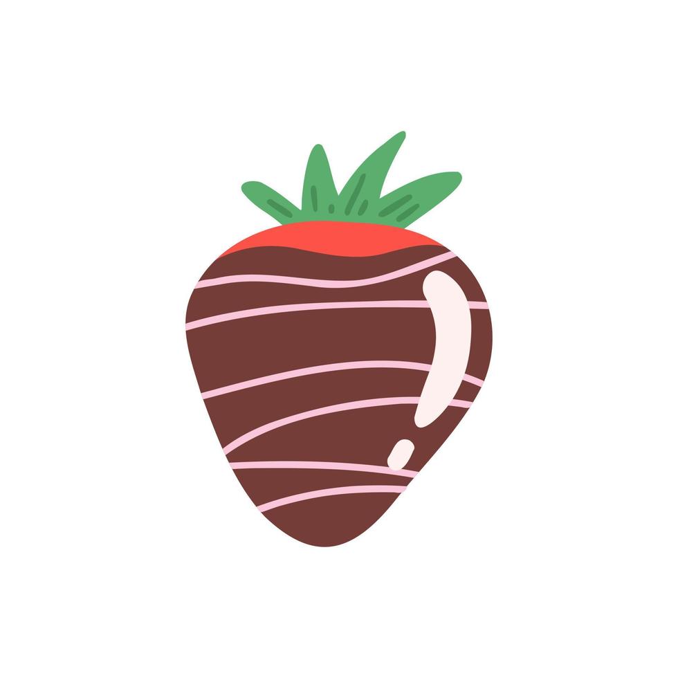 Erdbeere in Schokolade. rote Beeren in Milchschokoladenglasur. Illustration für Hintergründe und Verpackungen. Bild kann für Grußkarten, Poster und Aufkleber verwendet werden. isoliert auf weißem Hintergrund. vektor