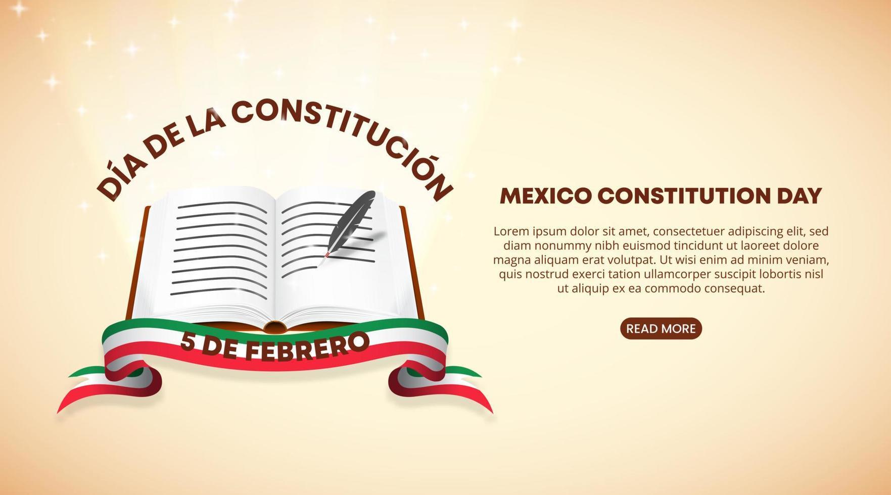 dia de la constitucion de mexico oder mexikanischer konstitutionstag hintergrund mit der schriftlichen mexikanischen verfassung von 1917 und lichtschein vektor