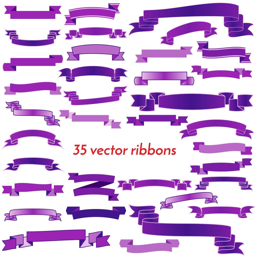satz von fünfunddreißig violetten leeren bändern und bannern. Bereit für Ihren Text oder Design. isolierte Vektorillustration. vektor