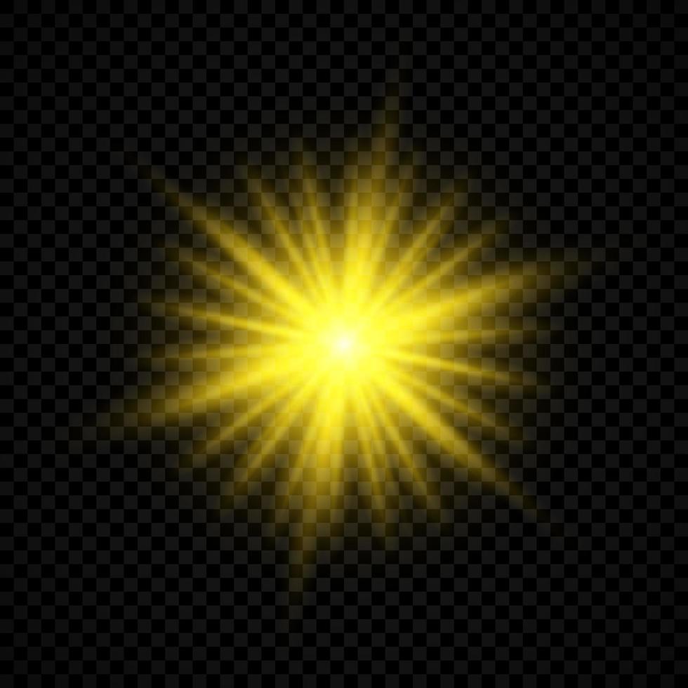 Lichteffekt von Lens Flares. Gelb leuchtende Lichter Starburst-Effekte mit Funkeln auf transparentem Hintergrund. Vektor-Illustration vektor