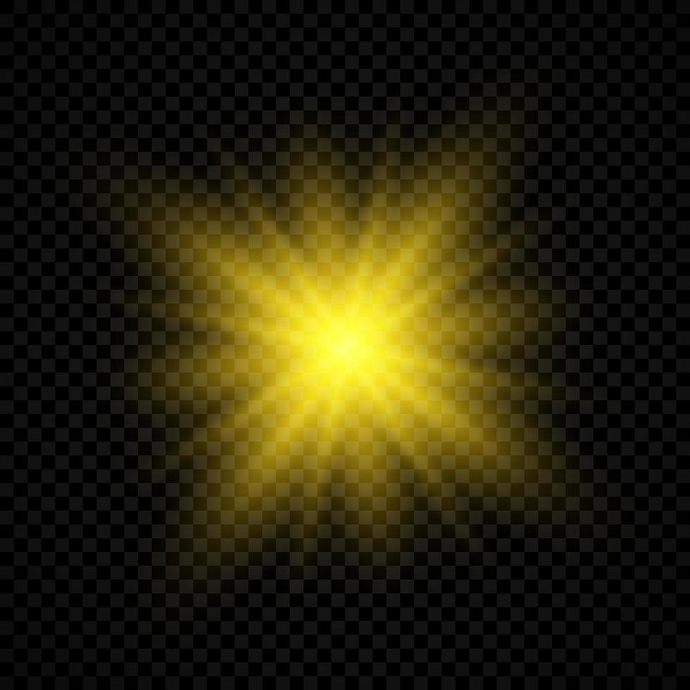 ljus effekt av lins bloss. gul lysande lampor starburst effekter med pärlar på en transparent bakgrund. vektor illustration