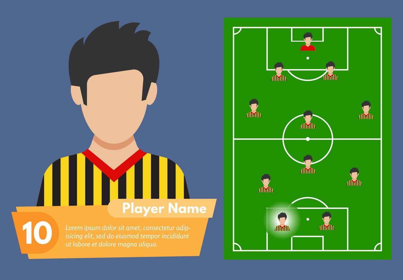 profil av de fotboll spelare och hans plats på de fotboll fält. vektor illustration