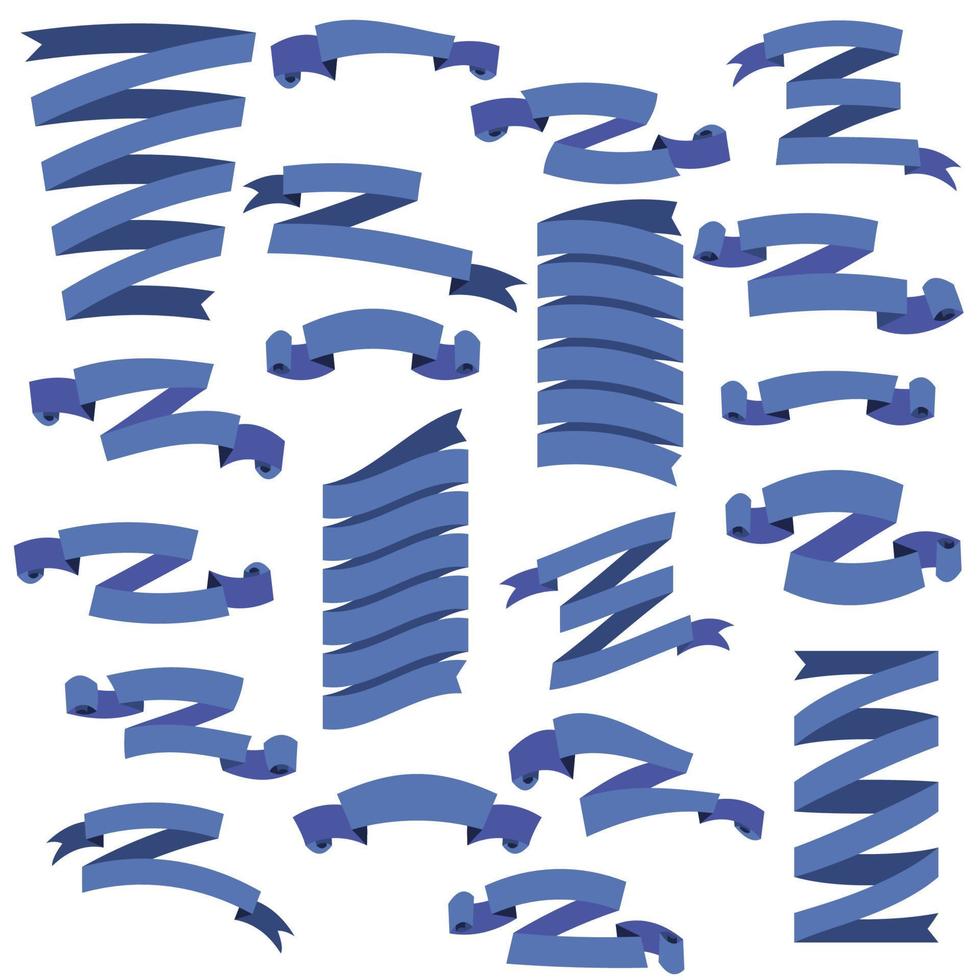 Reihe von schönen festlichen blauen Bändern, isoliert auf weißem Hintergrund, Vektorillustration. Bereit für Ihren Text oder Design. satz von designelementen banner bänder. vektor