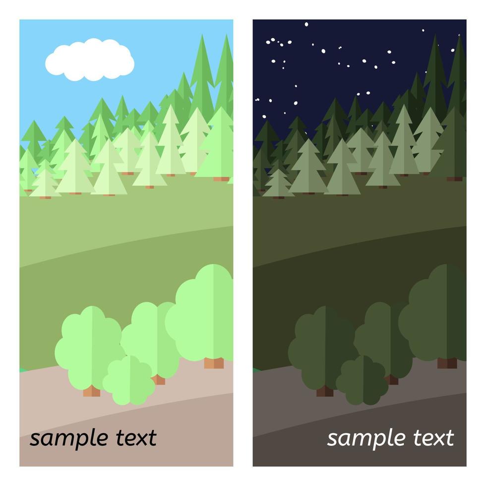 Rand des Waldes. der sonnige und der nächtliche Himmel im Wald. vektor