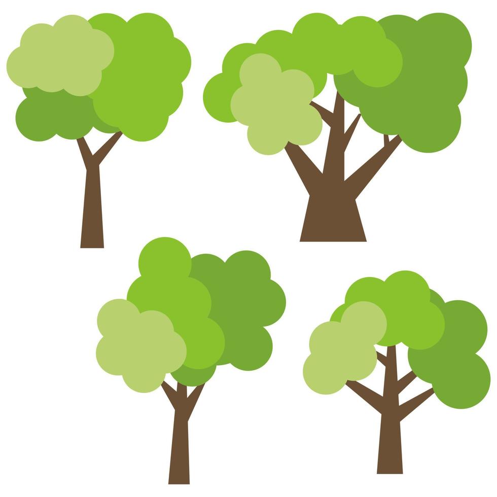 Satz von vier verschiedenen grünen Cartoon-Bäumen isoliert auf weißem Hintergrund. Vektor-Illustration vektor
