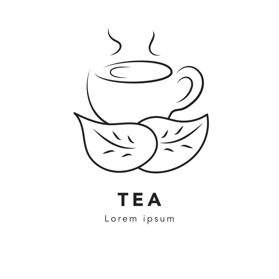 vektor, durchgehende linie, tee, mit, blatt, illustration, design, grafik, minimalistisch, kreativ, logo, konzept, café, trinken, logo vektor