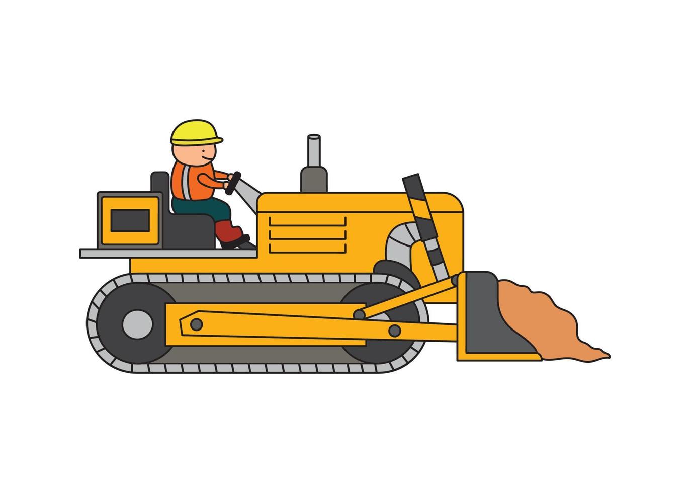 vektor-illustration handgezeichnete farbe kinder bauarbeiter, der einen bulldozer fährt vektor
