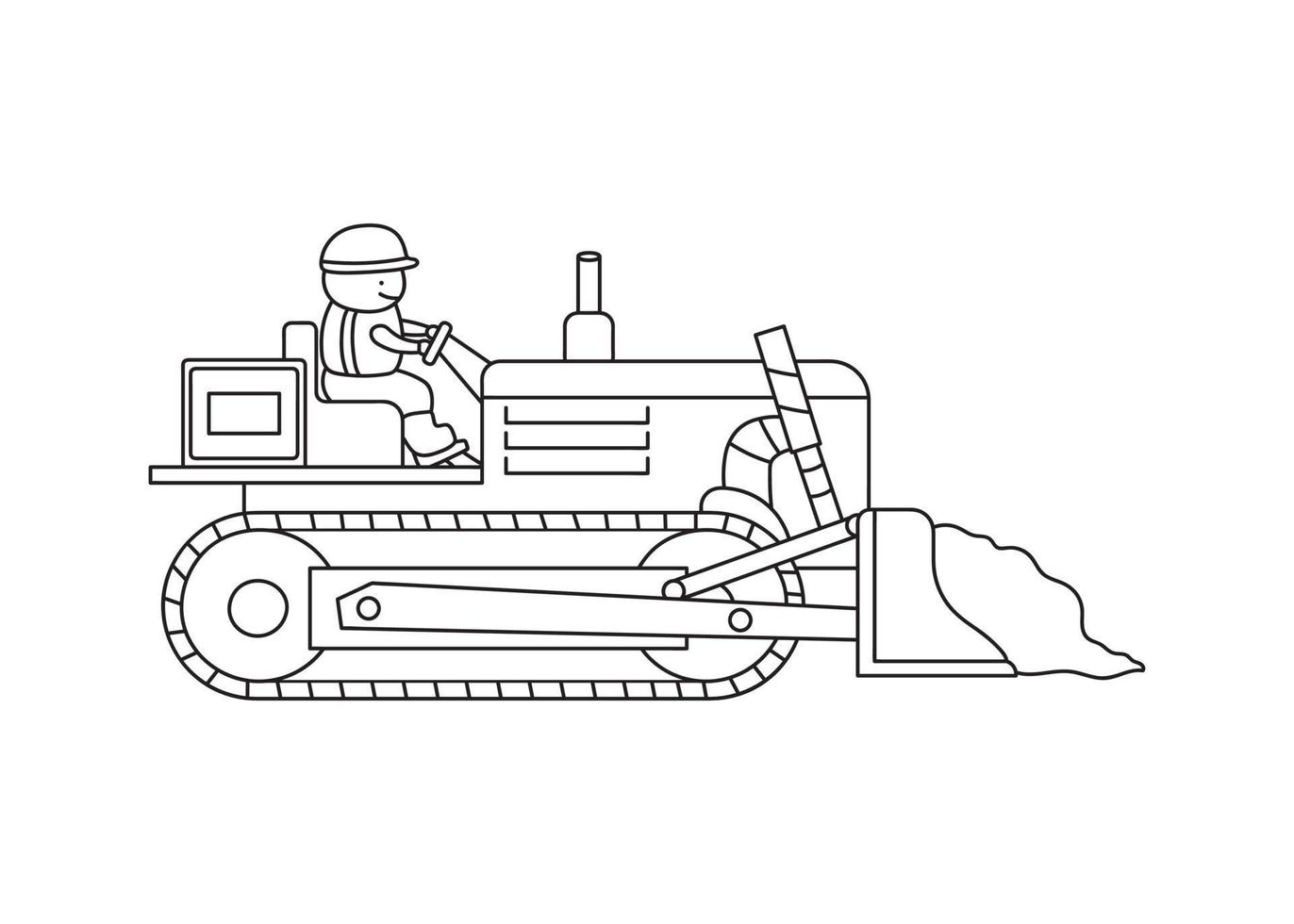 hand dragen Färg barn konstruktion arbetstagare körning en bulldozer vektor