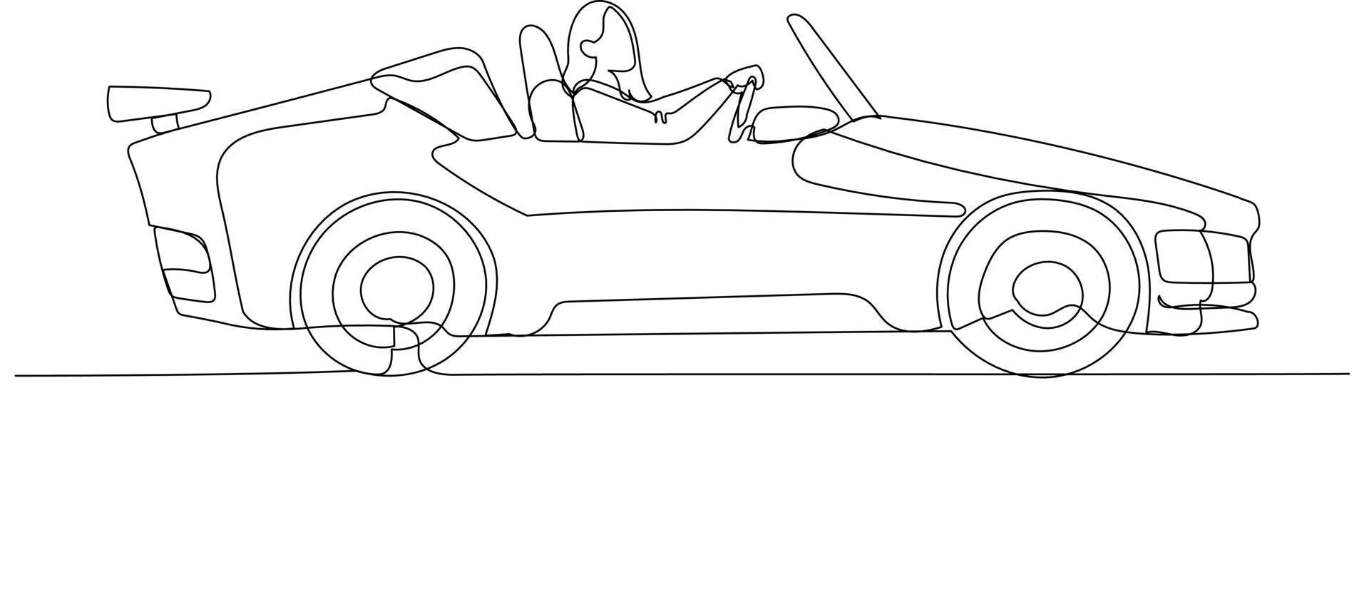 illustration av affärskvinna ridning bil begrepp av chef redo till kör företag in i seger. ett linje konst stil vektor