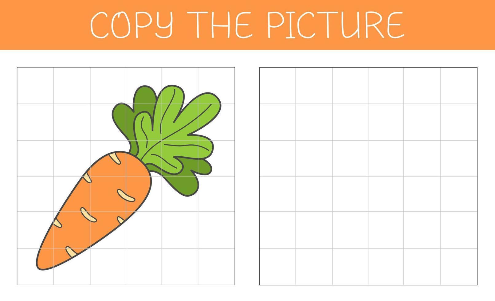 copy the picture ist ein Lernspiel für Kinder mit einer Karotte. niedliche Cartoon-Karotte. Vektor-Illustration. vektor