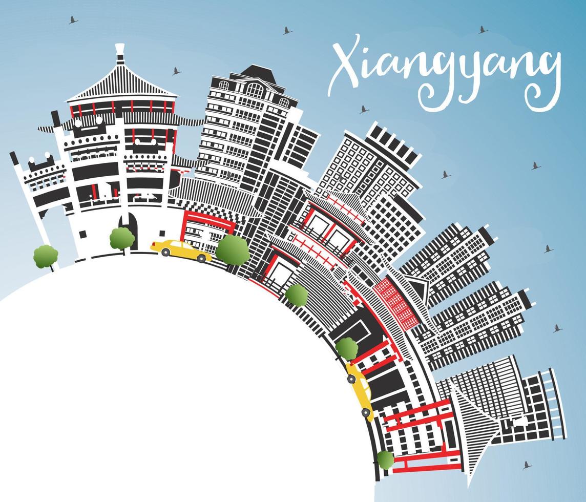xiangyang Kina stad horisont med Färg byggnader, blå himmel och kopia Plats. vektor