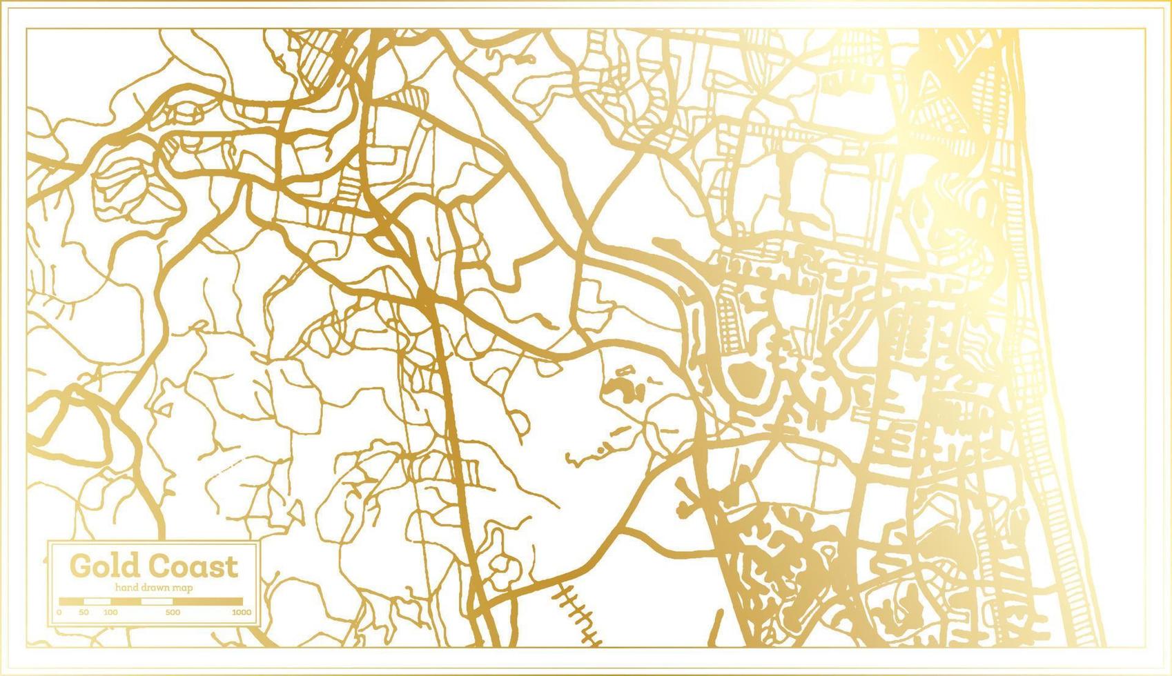 guld kust Australien stad Karta i retro stil i gyllene Färg. översikt Karta. vektor