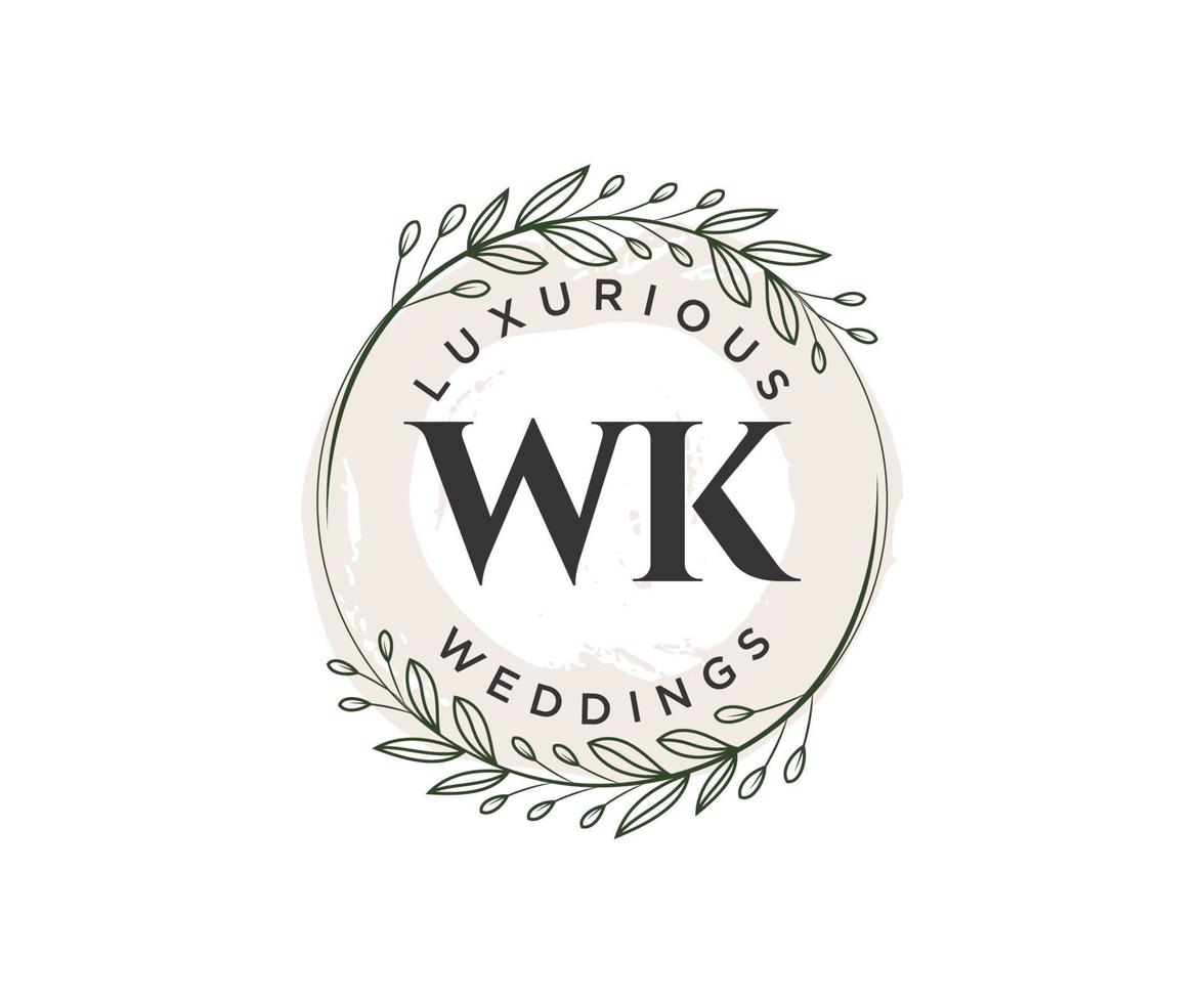 wk initialer brev bröllop monogram logotyper mall, hand dragen modern minimalistisk och blommig mallar för inbjudan kort, spara de datum, elegant identitet. vektor