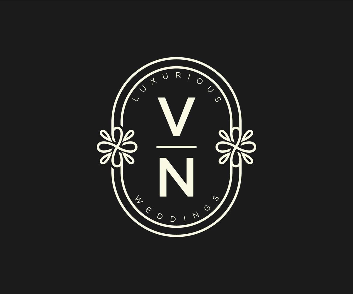 vn Initialen Brief Hochzeit Monogramm Logos Vorlage, handgezeichnete moderne minimalistische und florale Vorlagen für Einladungskarten, Datum speichern, elegante Identität. vektor