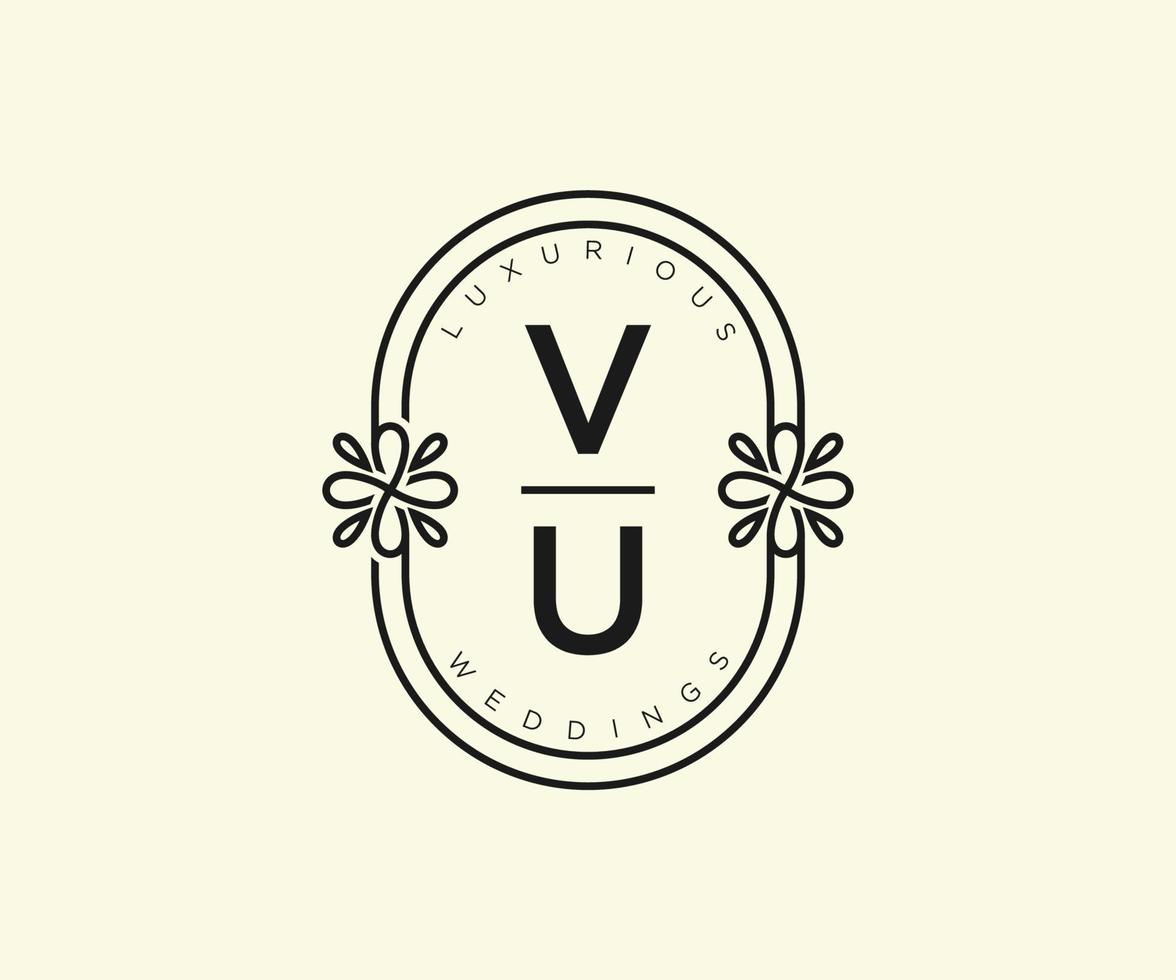 vu initialen brief hochzeitsmonogramm logos vorlage, handgezeichnete moderne minimalistische und florale vorlagen für einladungskarten, datum speichern, elegante identität. vektor