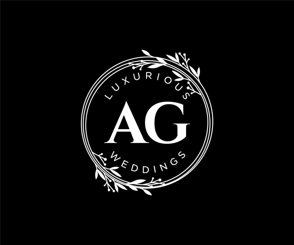 ag initialen brief hochzeit monogramm logos vorlage, handgezeichnete moderne minimalistische und florale vorlagen für einladungskarten, datum speichern, elegante identität. vektor