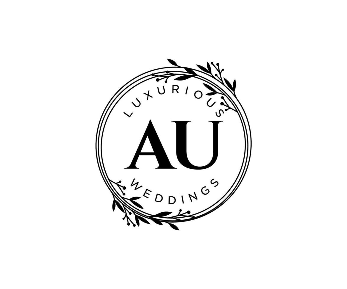 Au Initialen Brief Hochzeit Monogramm Logos Vorlage, handgezeichnete moderne minimalistische und florale Vorlagen für Einladungskarten, Datum speichern, elegante Identität. vektor