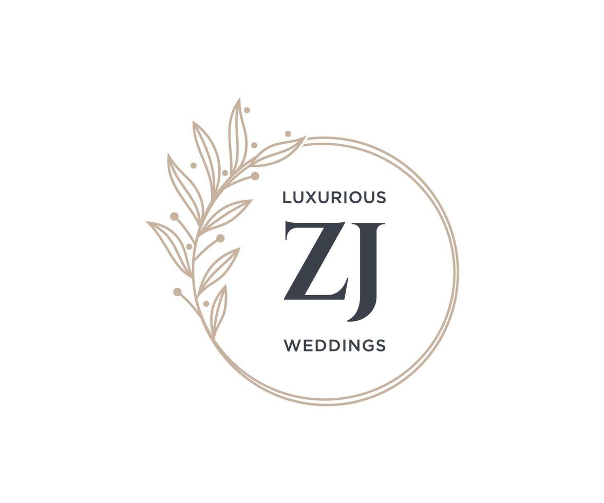 zj initialer brev bröllop monogram logotyper mall, hand dragen modern minimalistisk och blommig mallar för inbjudan kort, spara de datum, elegant identitet. vektor