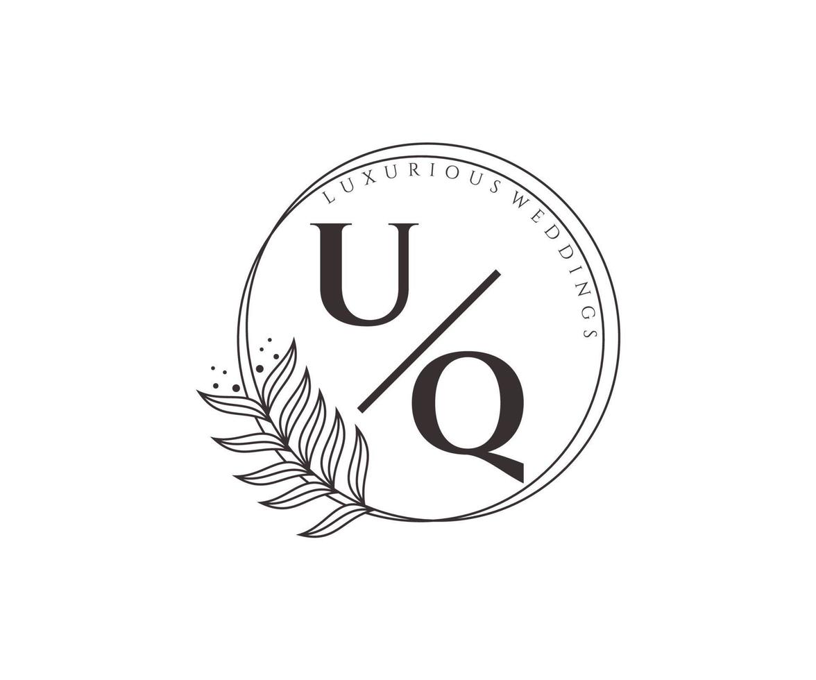 uq initialen brief hochzeit monogramm logos vorlage, handgezeichnete moderne minimalistische und florale vorlagen für einladungskarten, datum speichern, elegante identität. vektor