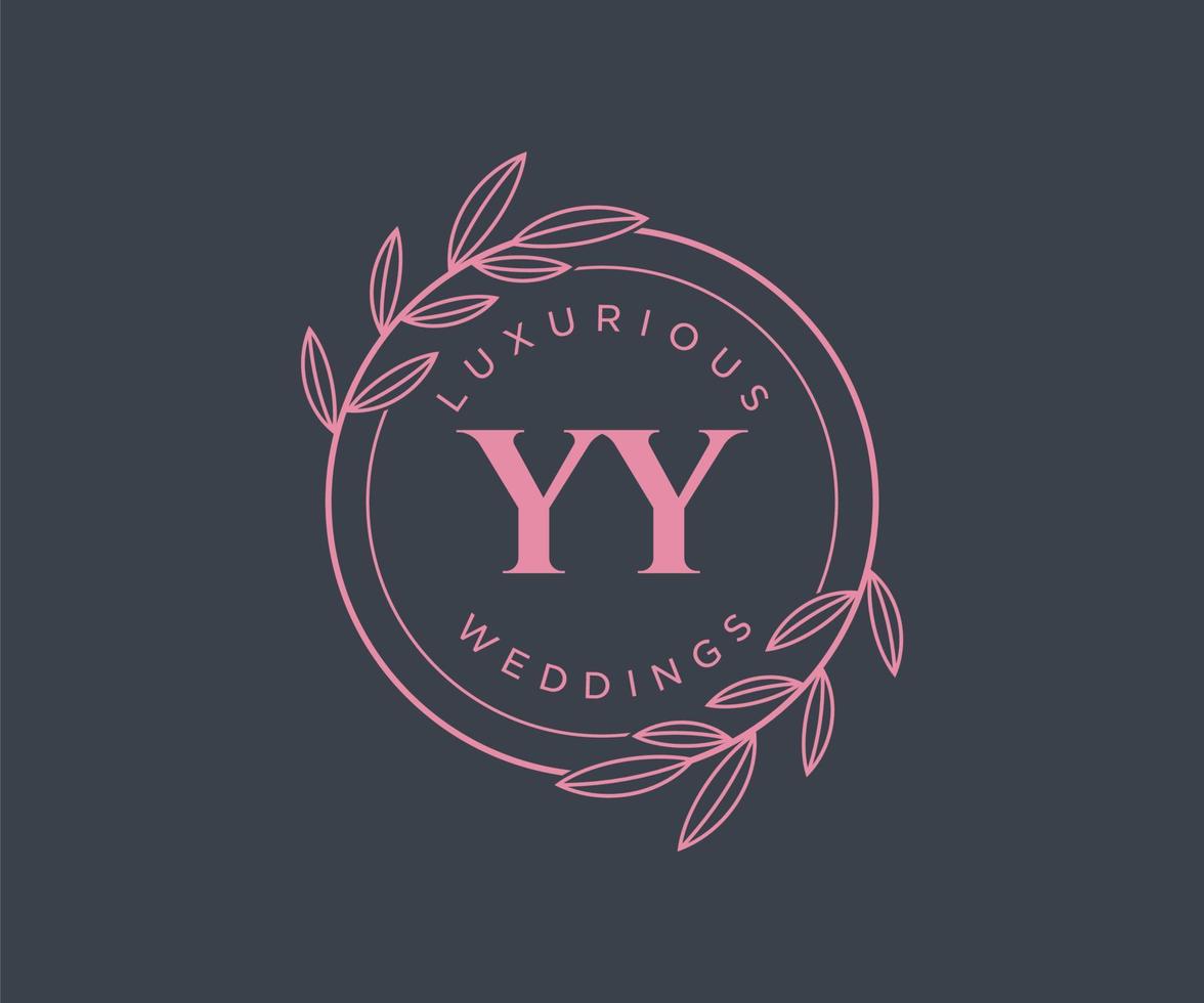 yy initialer brev bröllop monogram logotyper mall, hand dragen modern minimalistisk och blommig mallar för inbjudan kort, spara de datum, elegant identitet. vektor