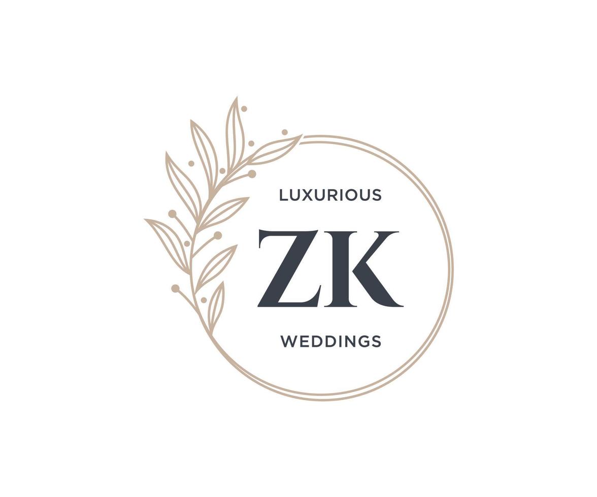 zk initialer brev bröllop monogram logotyper mall, hand dragen modern minimalistisk och blommig mallar för inbjudan kort, spara de datum, elegant identitet. vektor