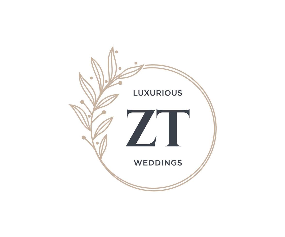 zt Initialen Brief Hochzeit Monogramm Logos Vorlage, handgezeichnete moderne minimalistische und florale Vorlagen für Einladungskarten, Datum speichern, elegante Identität. vektor