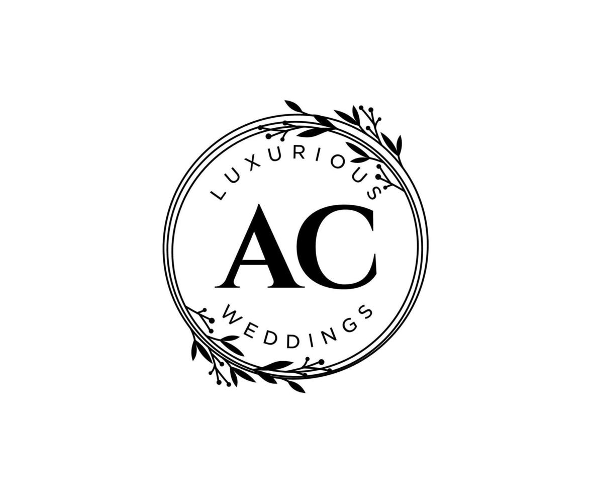 ac initialer brev bröllop monogram logotyper mall, hand dragen modern minimalistisk och blommig mallar för inbjudan kort, spara de datum, elegant identitet. vektor