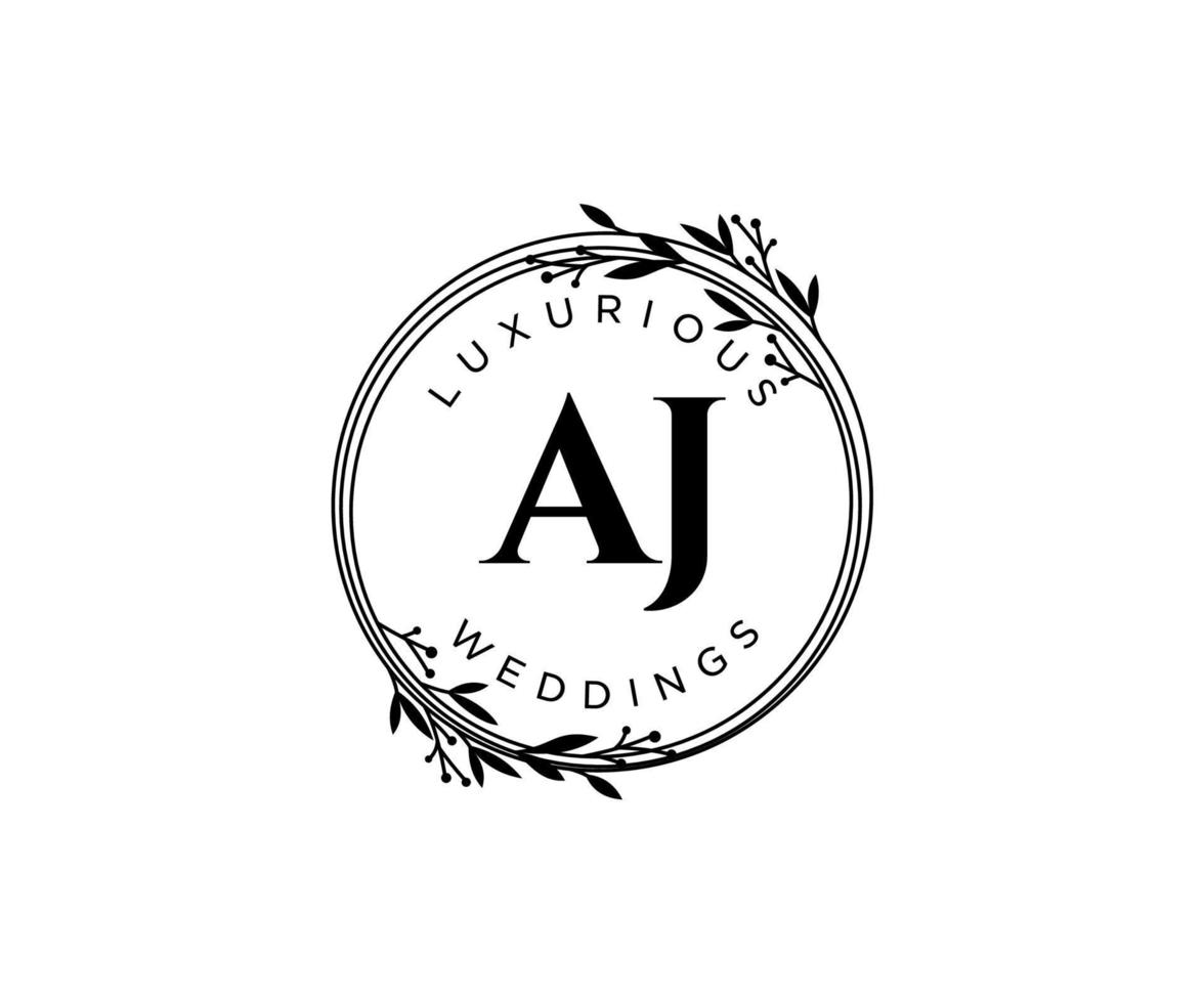 aj Initialen Brief Hochzeit Monogramm Logos Vorlage, handgezeichnete moderne minimalistische und florale Vorlagen für Einladungskarten, Datum speichern, elegante Identität. vektor