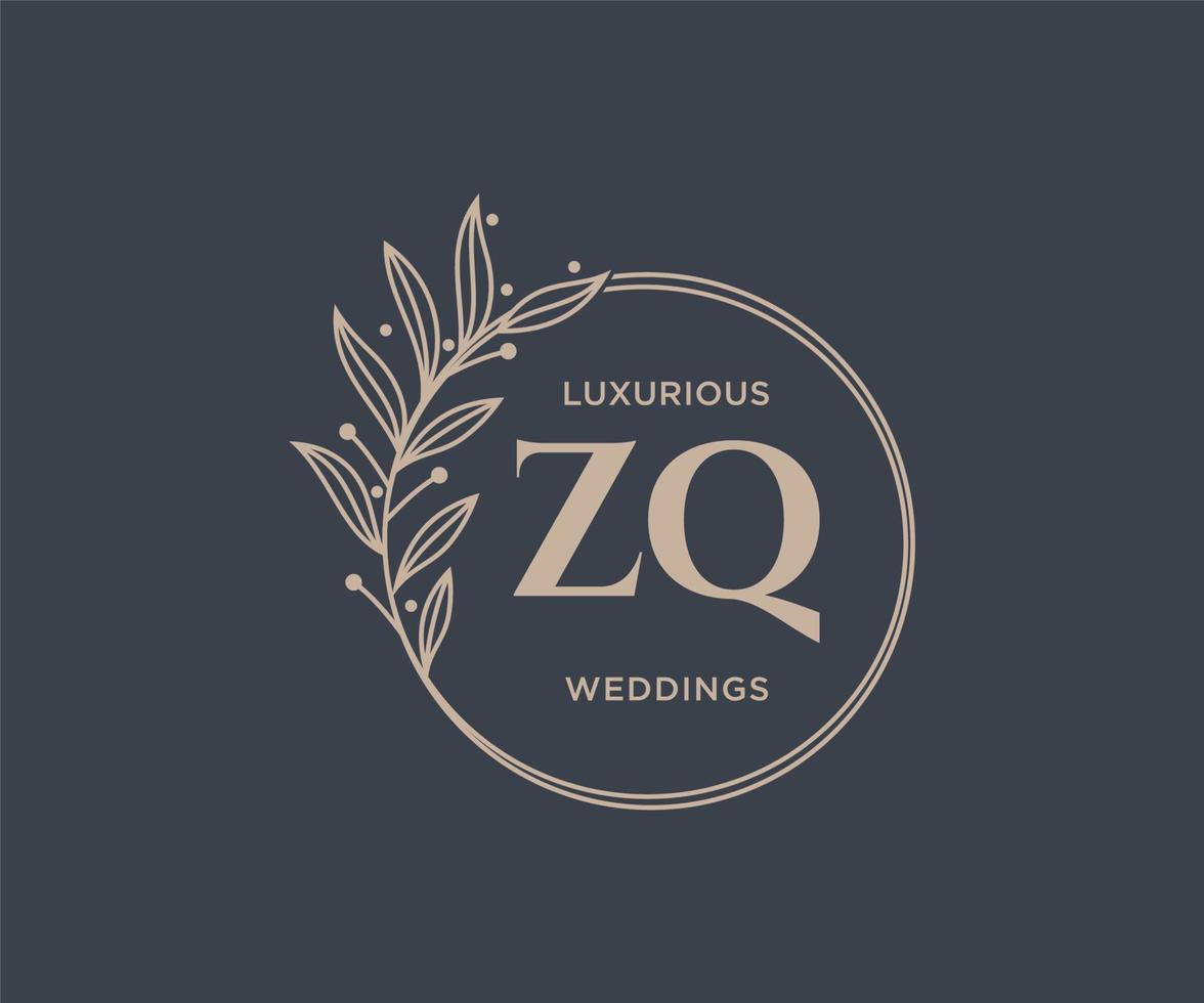 zq initialen brief hochzeitsmonogramm logos vorlage, handgezeichnete moderne minimalistische und florale vorlagen für einladungskarten, datum speichern, elegante identität. vektor