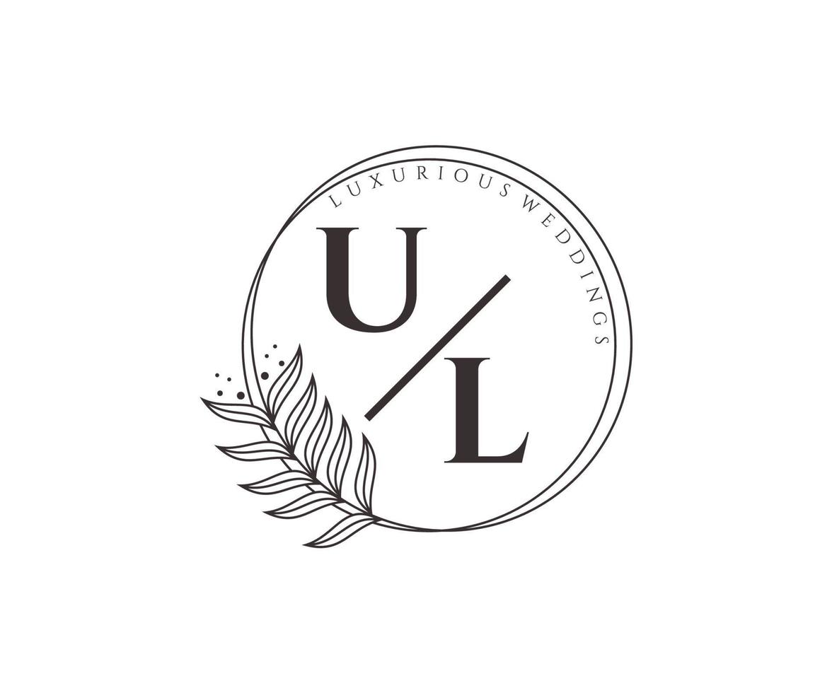 ul Initialen Brief Hochzeit Monogramm Logos Vorlage, handgezeichnete moderne minimalistische und florale Vorlagen für Einladungskarten, Datum speichern, elegante Identität. vektor