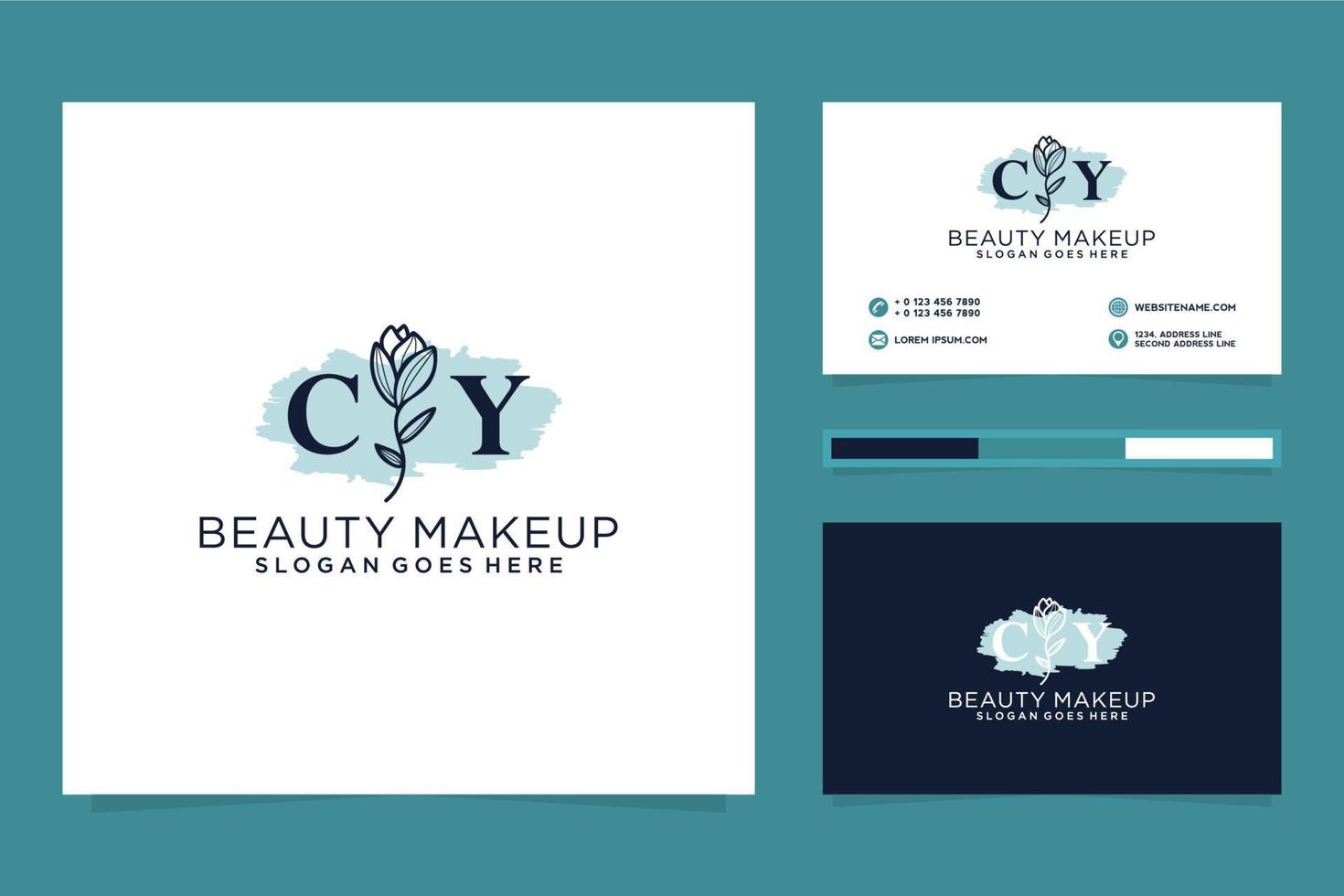 första cy feminin logotyp samlingar och företag kort templat premie vektor