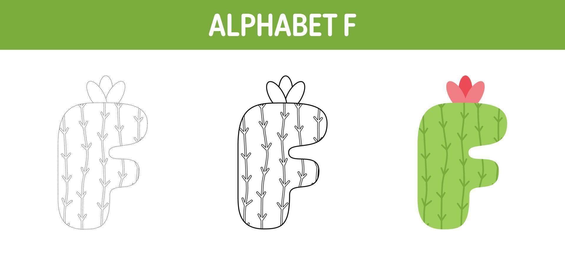 Arbeitsblatt zum nachzeichnen und ausmalen von alphabet f für kinder vektor