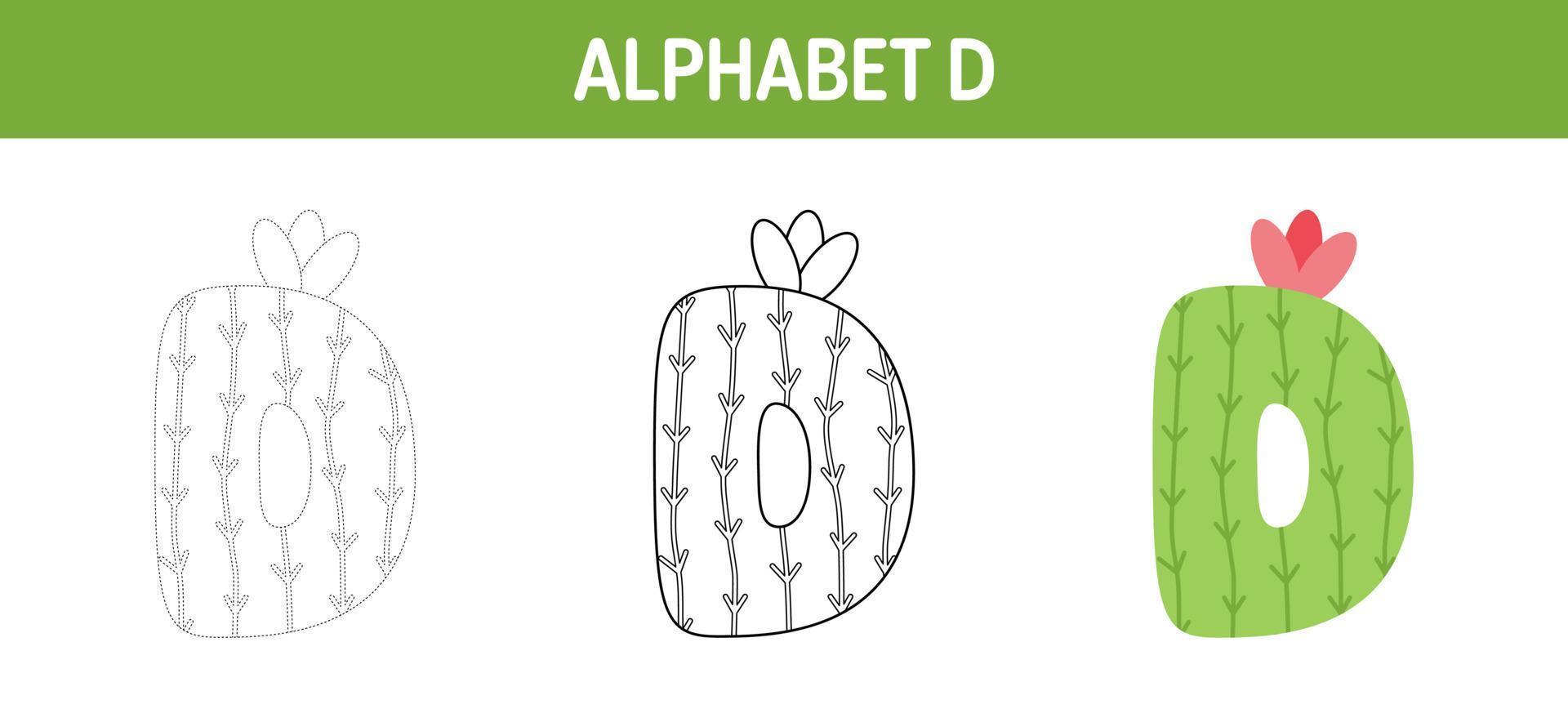 Arbeitsblatt zum nachzeichnen und ausmalen von alphabet d für kinder vektor