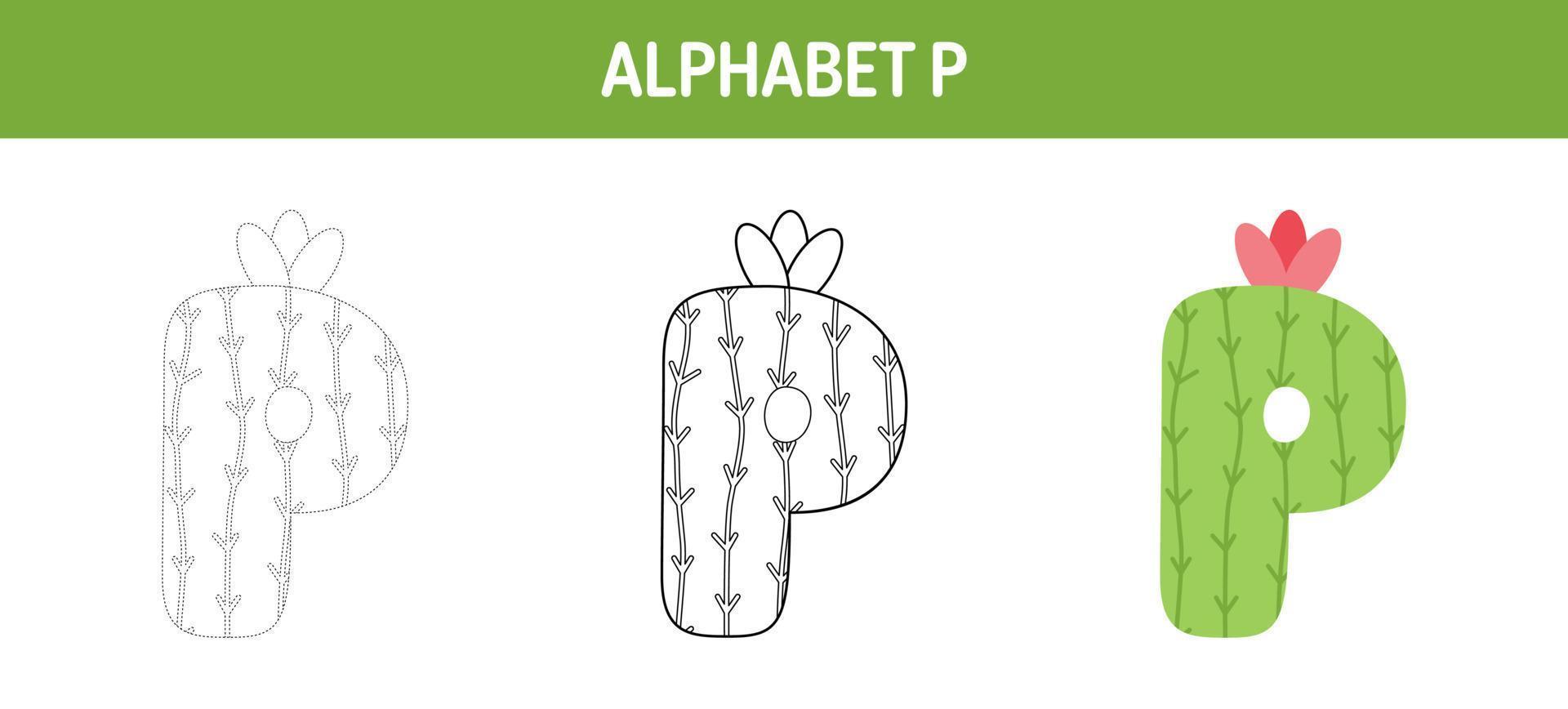 alfabet p spårande och färg kalkylblad för barn vektor