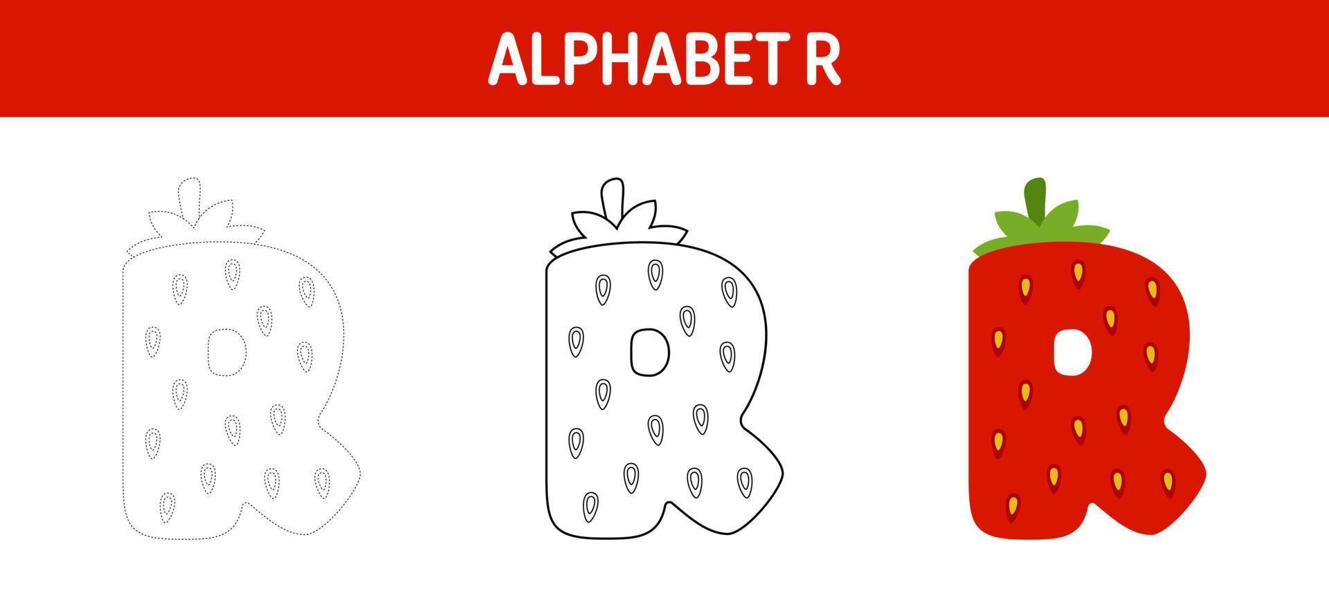 Arbeitsblatt zum nachzeichnen und ausmalen von alphabet r für kinder vektor