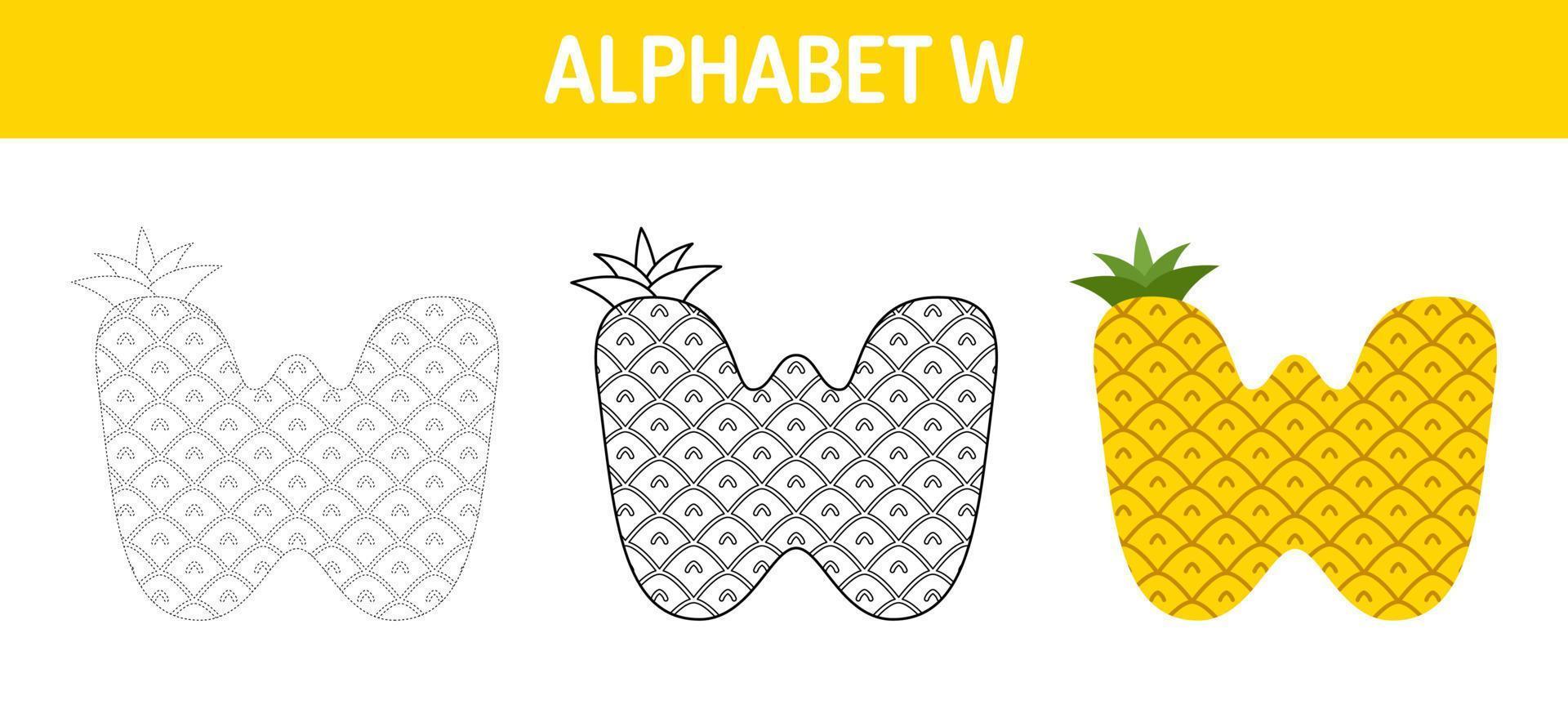 alfabet w spårande och färg kalkylblad för barn vektor
