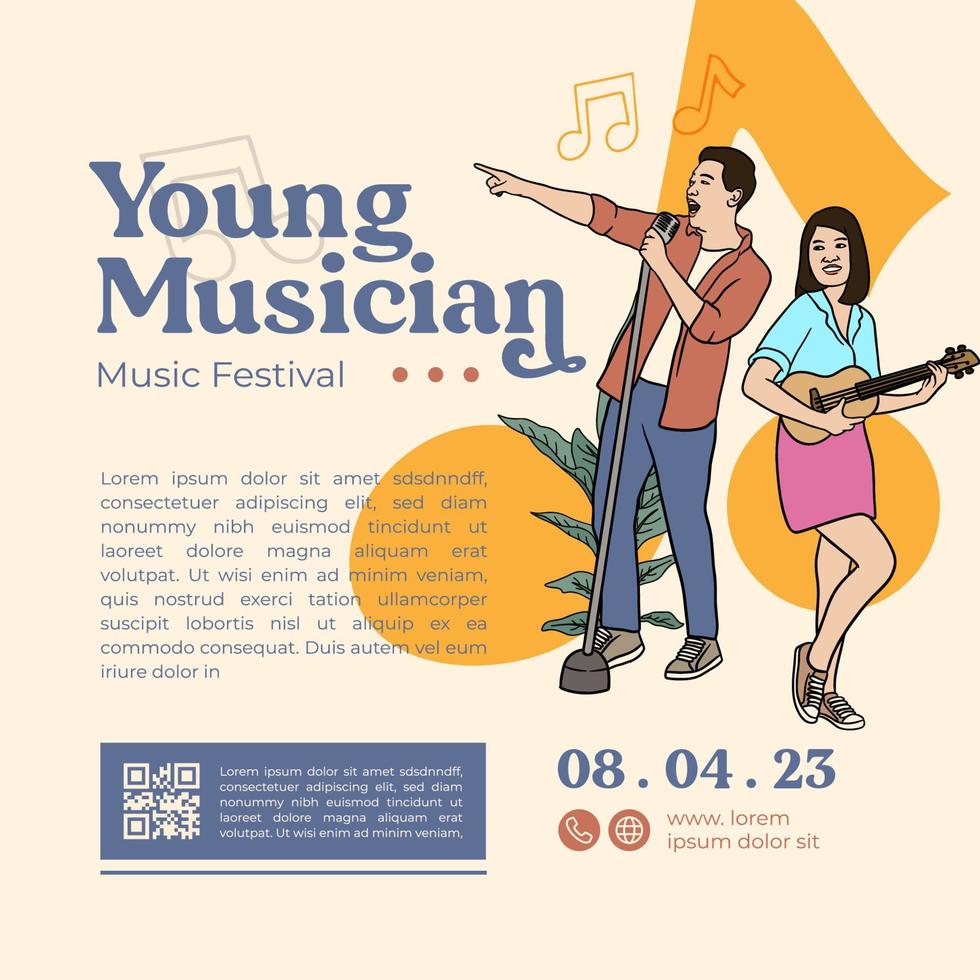 sänger und bandspieler handgezeichnete illustration für musikfestival-plakat-design-vorlage vektor