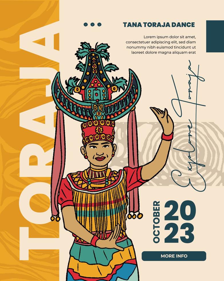 marendeng marampa traditionell tana toraja dansa indonesien kultur handrawn illustration vektor