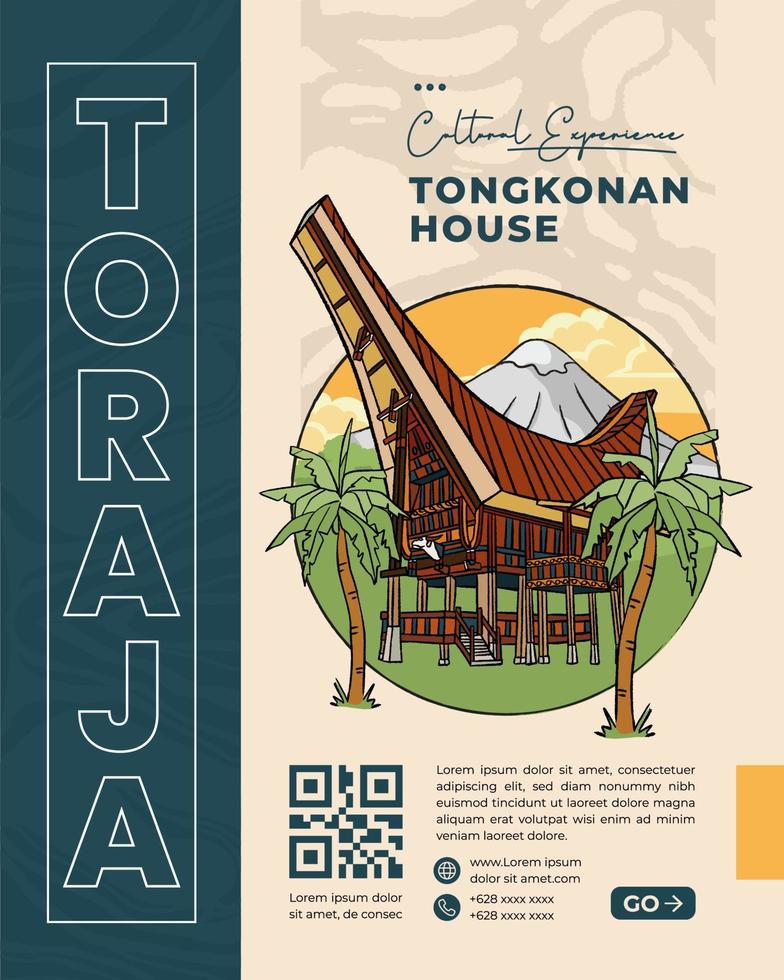 Tongkonan hus, traditionell hus i indonesien kultur handrawn illustration vektor
